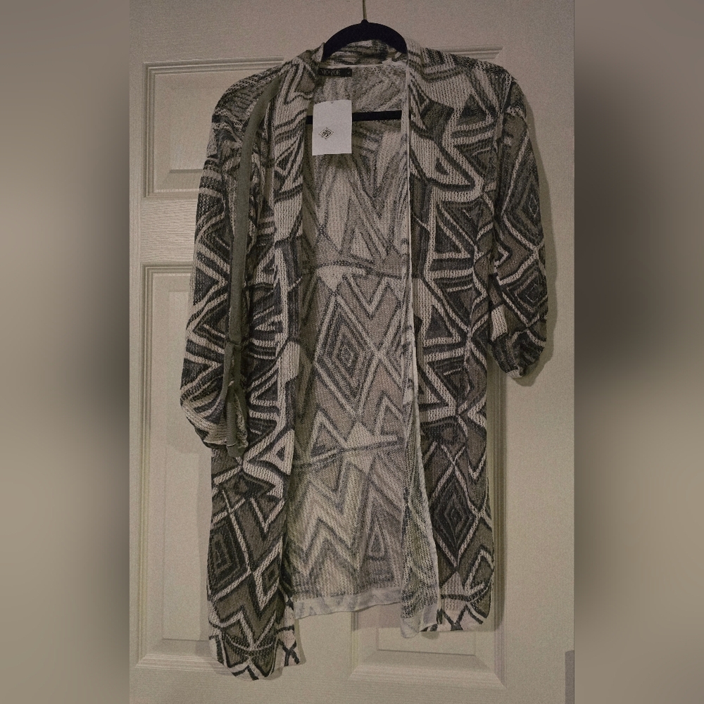 NIC+ZOE Geometric Patterned Cardigan - Black and White